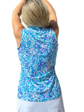 Load image into Gallery viewer, High Zip-Neck Sleeveless Top with UPF50+ Abstract Blues
