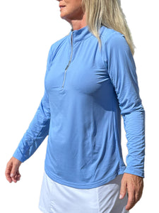High Zip-Neck Long Sleeve Top with UPF50+ Clear Periwinkle