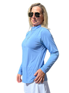 High Zip-Neck Long Sleeve Top with UPF50+ Clear Periwinkle