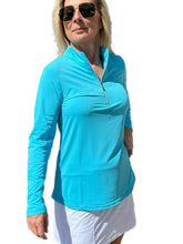 Load image into Gallery viewer, High Zip-Neck Long Sleeve Top with UPF50+ Clear Turquoise
