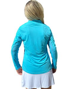 High Zip-Neck Long Sleeve Top with UPF50+ Clear Turquoise