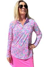 Load image into Gallery viewer, High Zip-Neck Long Sleeve Top with UPF50+ Flamingo Pink
