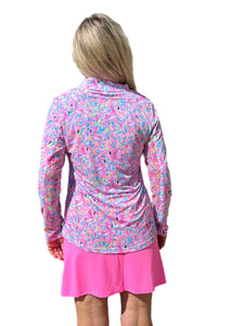 High Zip-Neck Long Sleeve Top with UPF50+ Flamingo Pink