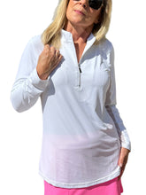 Load image into Gallery viewer, High Zip-Neck Long Sleeve Top with UPF50+ White
