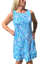 Load image into Gallery viewer, Sleeveless Dress with Ruffles with UPF50+ Abstract Blues
