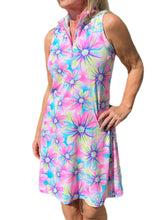 Load image into Gallery viewer, High Zip-Neck Sleeveless Dress with UPF50+ Painted Flowers
