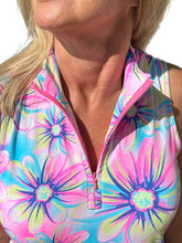 Load image into Gallery viewer, High Zip-Neck Sleeveless Dress with UPF50+ Painted Flowers
