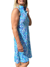 Load image into Gallery viewer, High Zip-Neck Sleeveless Dress with UPF50+ Abstract Blues
