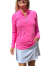 Load image into Gallery viewer, High Zip-Neck Long Sleeve Top with UPF50+ Bright Hot Pink
