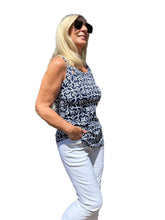 Load image into Gallery viewer, Cut-out Sleeveless Top with UPF50+ Geometric Flowers Navy
