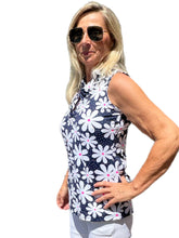 Load image into Gallery viewer, Ruffle-Neck Top with UPF50+ Daisy Navy
