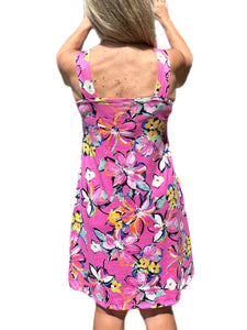 Sleeveless V-Neck Dress with Pockets Pink Flowers