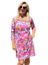 Load image into Gallery viewer, Scoop-Neck Knee-Length Shift Dress Pink Flowers
