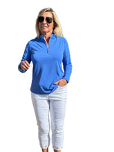 Load image into Gallery viewer, High Zip-Neck Long Sleeve Top with UPF50+ Blue
