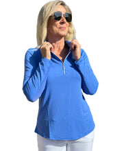 Load image into Gallery viewer, High Zip-Neck Long Sleeve Top with UPF50+ Blue
