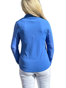 High Zip-Neck Long Sleeve Top with UPF50+ Blue