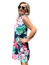Load image into Gallery viewer, Ruffle-V-Neck Dress Bright Flowers
