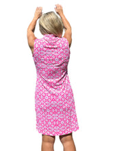 Load image into Gallery viewer, Classic Keyhole Sleeveless Dress with UPF50+ Geometric Flowers Bright Pink
